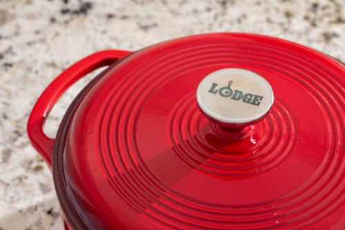 Lodge Dutch Oven Enameled Cast Iron - Red Perspective: top