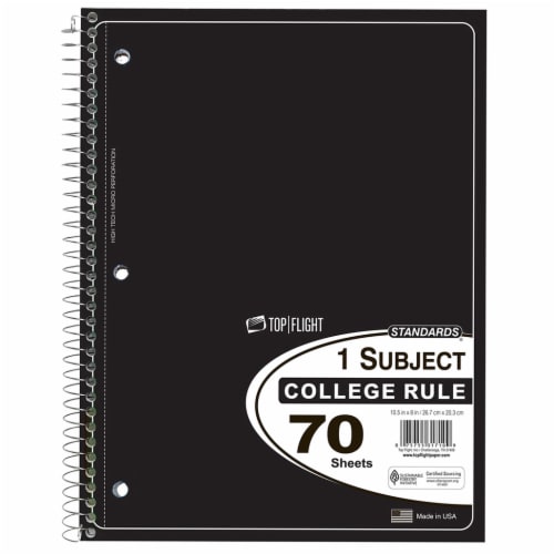 Top Flight Standards® College Ruled 1-Subject Notebook 70 Sheets - Colors May Vary Perspective: top