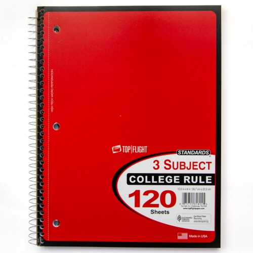 Top Flight Standards® College Ruled 3-Subject Notebook Perspective: top