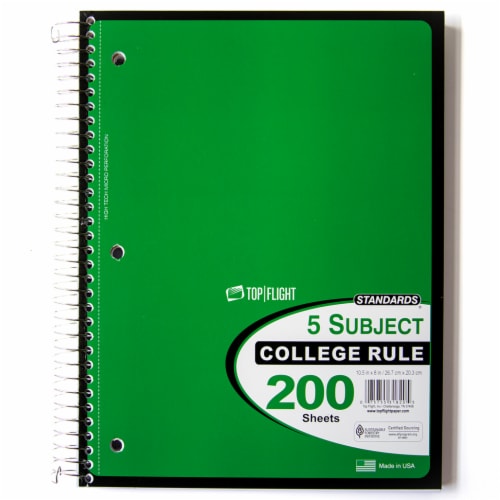 Top Flight College Rule 5-Subject Notebook - Assorted Perspective: top