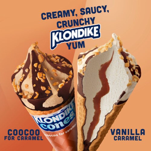 Klondike Coocoo for Caramel & Vanilla Caramel Frozen Dairy Dessert Cones Perspective: top