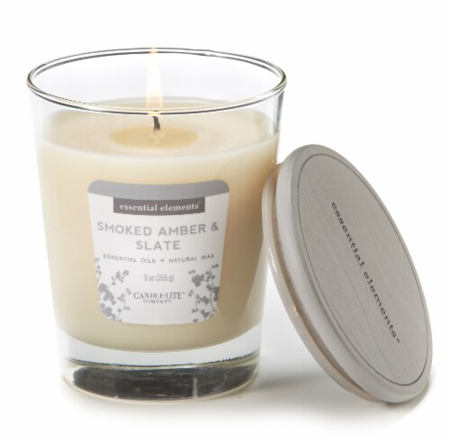 Candle-lite Essential Elements Smoked Amber and Slate Glass Jar Candle - White Perspective: top