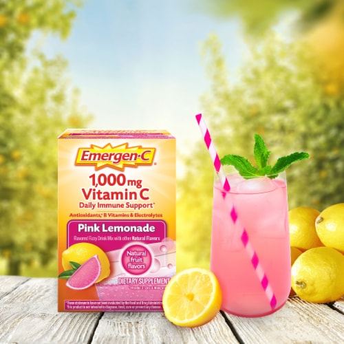Emergen-C 1000mg Vitamin C Powder with Antioxidants B Vitamins Immune Support Pink Lemonade Perspective: top
