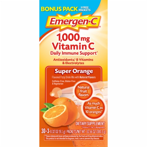 Emergen-C Vitamin C Immune Support Super Orange Flavored Fizzy Drink Mix Packets 1000mg Perspective: top
