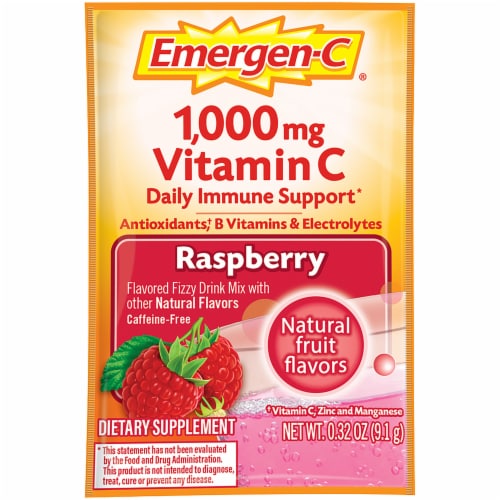 Emergen-C Raspberry Vitamin C Immune Support Fizzy Drink Mix Packets 1000mg Perspective: top