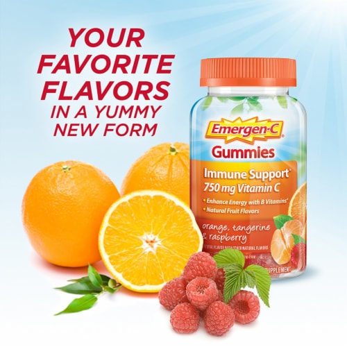 Emergen-C Adult Vitamin Immune Support Gummies, Orange, Tangerine and Raspberry Perspective: top