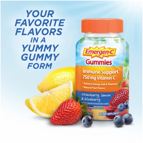 Emergen-C Adult Vitamin Immune Support Strawberry Lemon Blueberry Gummies Perspective: top