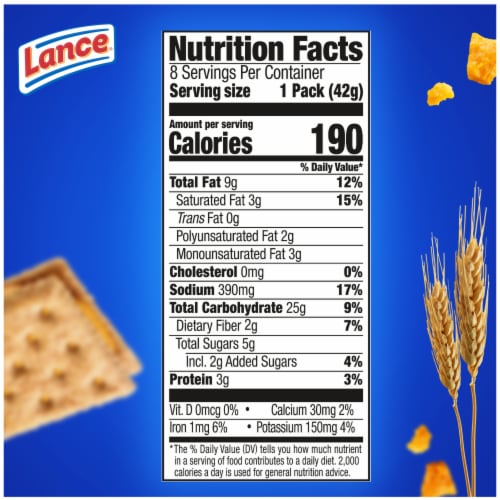 Lance Sandwich Crackers Made With Whole Grain Crackers Cheddar Cheese 8 Packs Perspective: top