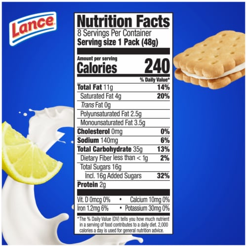 Lance Sandwich Cookies Nekot Lemon Creme 8 Individually Wrapped Packs Perspective: top