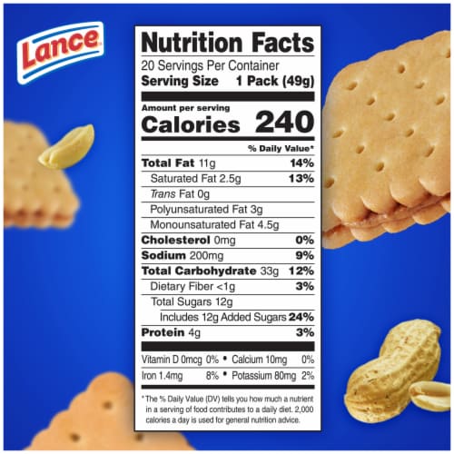 Lance Sandwich Cookies Nekot Peanut Butter 20 Individually Wrapped Packs Perspective: top