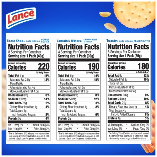 Lance Sandwich Crackers Variety Pack 3 Flavors 20 Individually Wrapped Packs Perspective: top