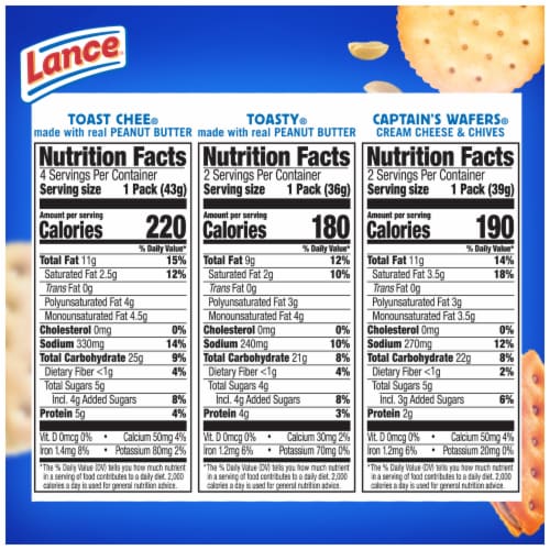 Lance Sandwich Crackers Variety Pack 3 Flavors 8 Individually Wrapped Packs Perspective: top