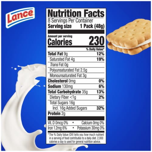 Lance Sandwich Cookies Nekot Vanilla Creme 8 Individually Wrapped Packs Perspective: top