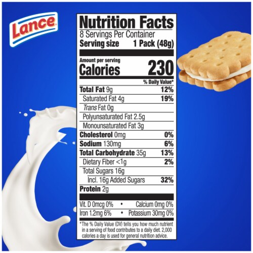 Lance Sandwich Cookies Nekot Vanilla Creme 8 Individually Wrapped Packs Perspective: top
