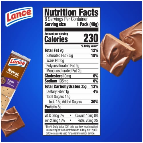 Lance Sandwich Cookies Nekot Fudge 8 Individually Wrapped Packs Perspective: top