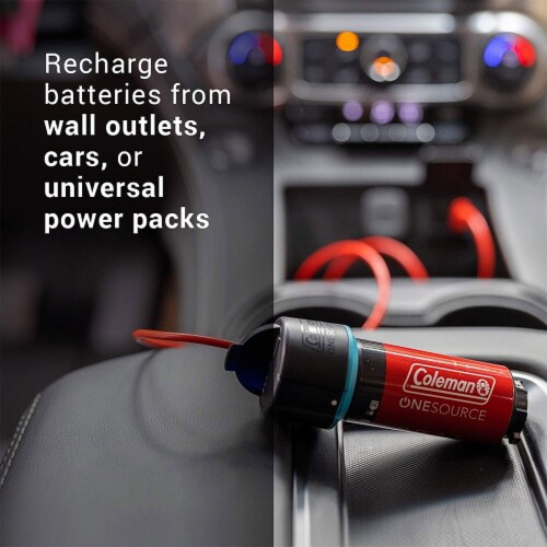 Coleman OneSource C002 Rechargeable Battery 2 Pack with Charger for Camping Perspective: top