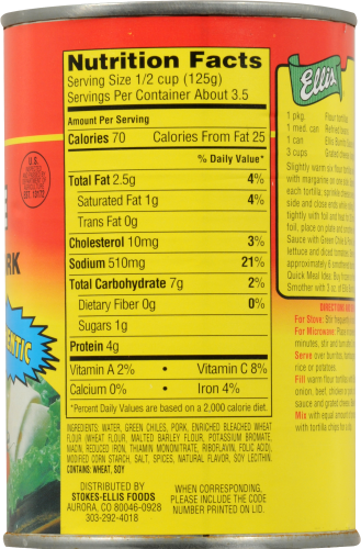 Ellis Burrito Sauce with Green Chile and Pork Perspective: top