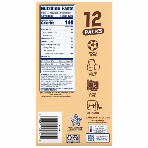 Famous Amos Original Recipe Chocolate Chip Bite-Size Cookies, 12 Pack Box, 12 oz Perspective: top