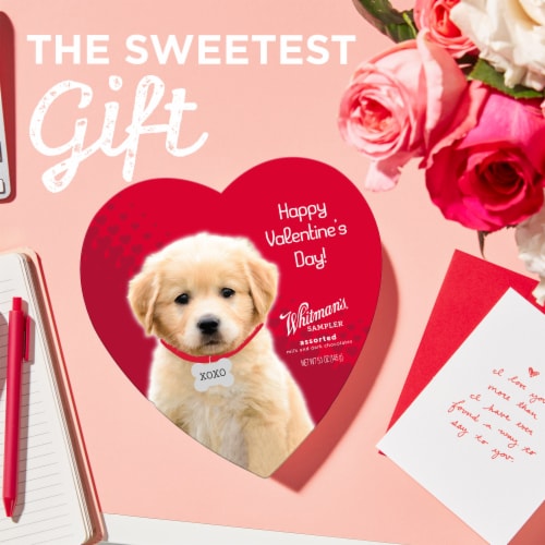 WHITMAN'S SAMPLER Valentine's Day Fancy Pet Heart Assorted Milk & Dark Chocolate Gift Box Perspective: top