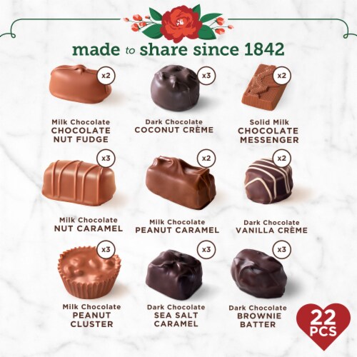 WHITMAN'S SAMPLER Valentine's Day Red Floral Heart Assorted Milk & Dark Chocolate Gift Box Perspective: top
