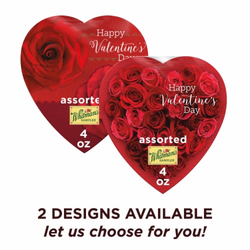WHITMAN'S SAMPLER Valentine's Day Romantic Roses Assorted Milk & Dark Chocolate Candy Heart Gift Box Perspective: top