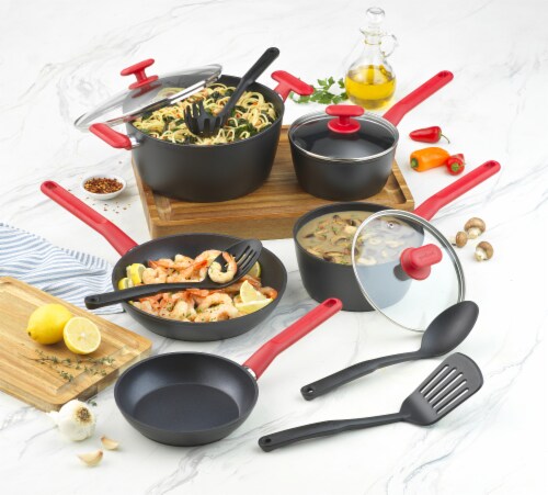GoodCook ProEase Nonstick 12 Piece Cookware Set with Utensils, Black Perspective: top