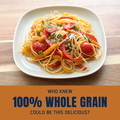 Barilla Whole Grain Thin Spaghetti Non-GMO and Kosher Pasta Made With Whole Wheat Perspective: top