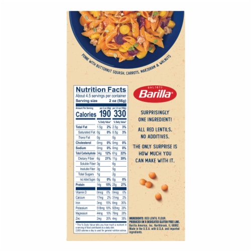 Barilla Red Lentil Penne Naturally Gluten Free & Non-GMO Pasta Perspective: top