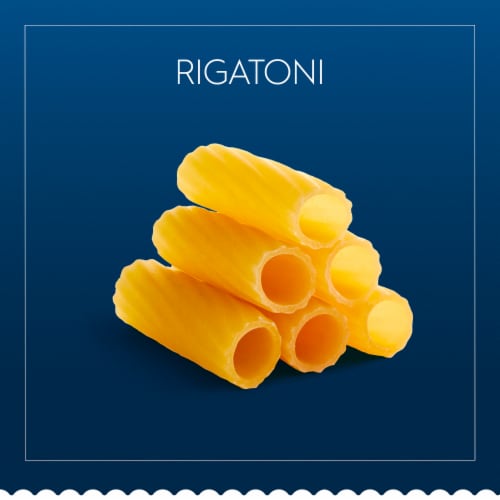 Barilla Blue Box Rigatoni Non-GMO Certified and Kosher Pasta Perspective: top