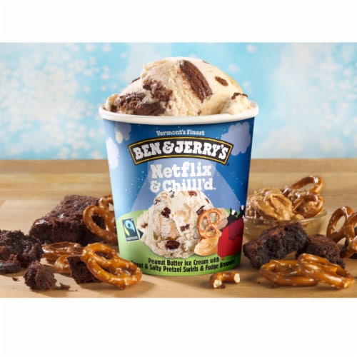 Ben & Jerry's Non-GMO Netflix and Chilll'd Peanut Butter with Pretzel and Brownies Ice Cream Perspective: top