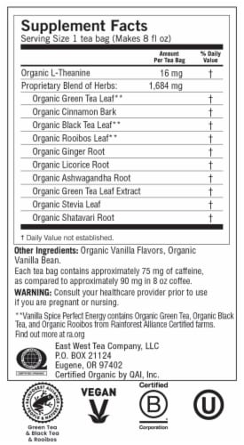 Yogi Vanilla Spice Perfect Energy Organic Black Tea Bags Perspective: top