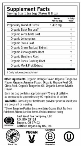 Yogi Sweet Tangerine Positive Energy Organic Black Tea Bags Perspective: top