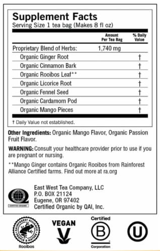Yogi Mango Ginger Organic Herbal Tea Bags Perspective: top