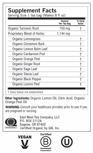 Yogi Sweet Ginger Citrus Turmeric Vitality Organic Herbal Tea Bags Perspective: top
