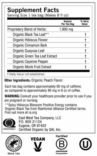 Yogi Spicy Hibiscus Blossom Positive Energy Organic Black Tea Bags Perspective: top