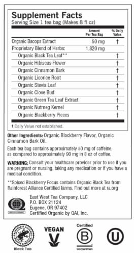 Yogi Spiced Blackberry Focus Organic Black Tea Bags Perspective: top