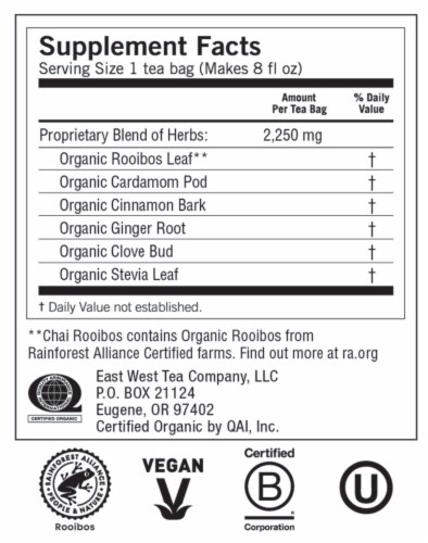 Yogi Chai Rooibos Organic Herbal Tea Bags Perspective: top