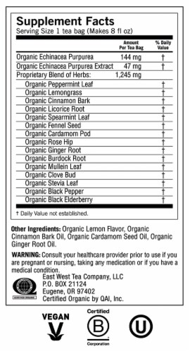 Yogi Echinacea Immune Support Caffeine Free Tea Bags Perspective: top
