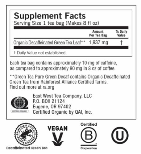 Yogi Pure Green Decaffeinated Tea Bags Perspective: top