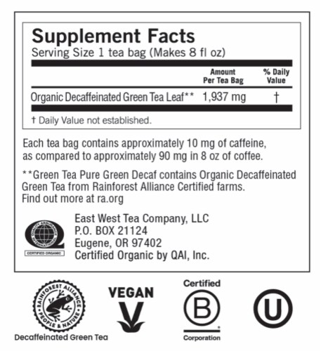 Yogi Pure Green Decaffeinated Tea Bags Perspective: top