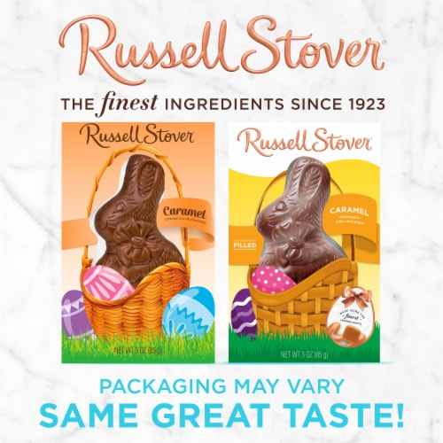 RUSSELL STOVER Easter Bunny Caramel Milk Chocolate Candy Rabbit Perspective: top