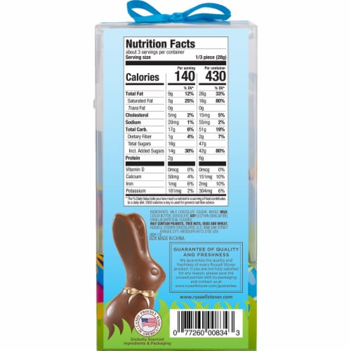 RUSSELL STOVER Easter Bunny Hollow Milk Chocolate Candy Rabbit Perspective: top