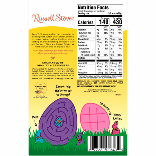 RUSSELL STOVER Easter Bunny Solid Milk Chocolate Candy Rabbit Perspective: top