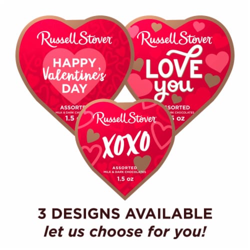 RUSSELL STOVER Valentine's Day Happy Heart Day Assorted Milk & Dark Chocolate Candy Gift Box Perspective: top