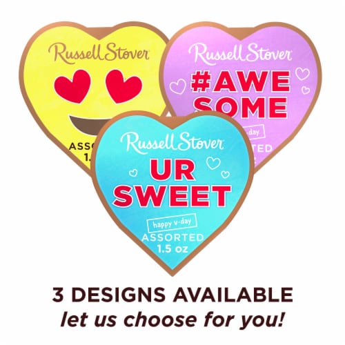 RUSSELL STOVER Valentine's Day Conversation Heart Assorted Milk & Dark Chocolate Gift Box Perspective: top