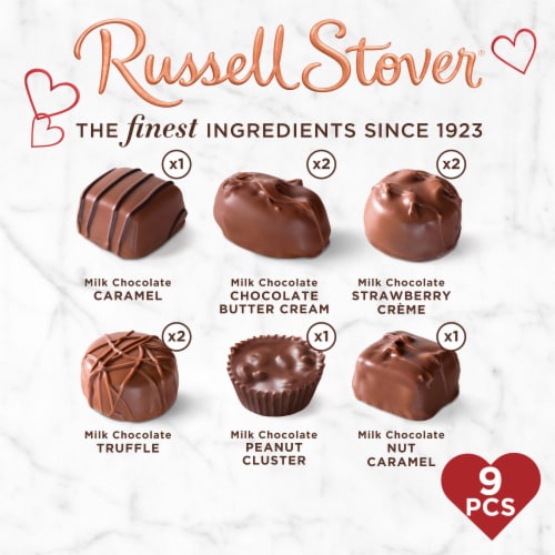 RUSSELL STOVER Valentine's Day Plaid Heart Assorted Milk Chocolate Gift Box Perspective: top