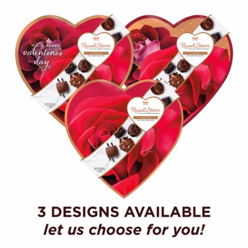 RUSSELL STOVER Valentine's Day Romantic Roses Assorted Milk & Dark Chocolate Heart Gift Box Perspective: top