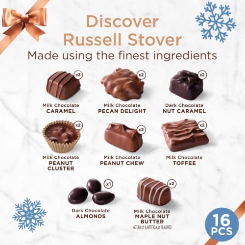 RUSSELL STOVER Christmas Caramels & Nuts in Milk & Dark Chocolate Gift Box Perspective: top