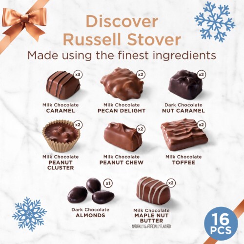 RUSSELL STOVER Christmas Caramels & Nuts in Milk & Dark Chocolate Gift Box Perspective: top
