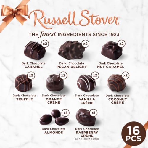 RUSSELL STOVER Assorted Dark Chocolate Gift Box, 9.4 oz Perspective: top